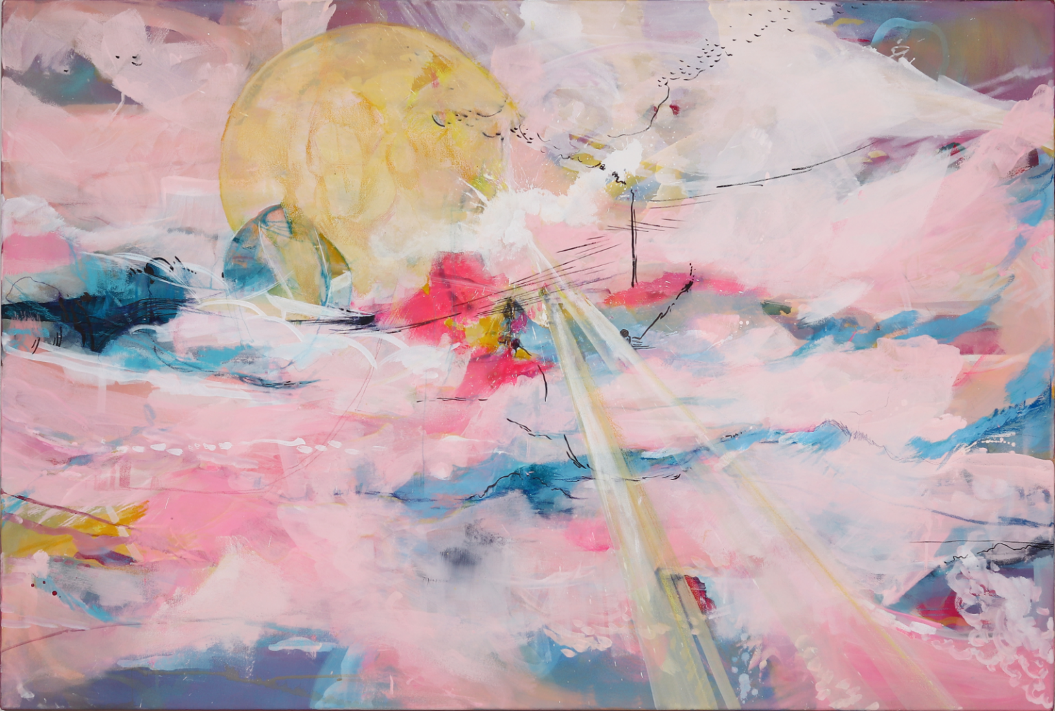 — wolkenfischen — 2024, mixed media auf leinwand, 150 x 100 cm