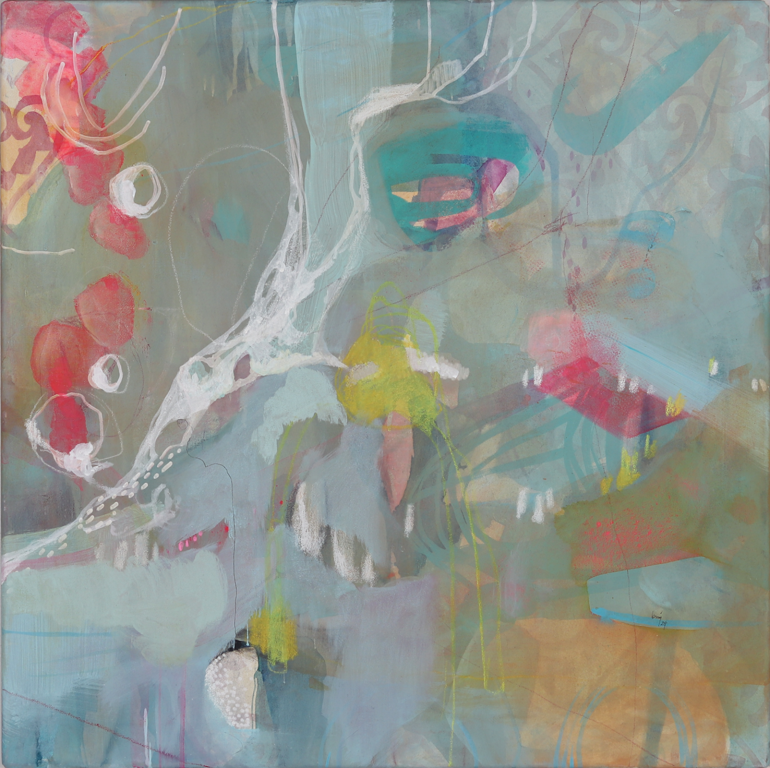 — andere seite — 2024 mixed media auf leinwand, 70 x 70 cm