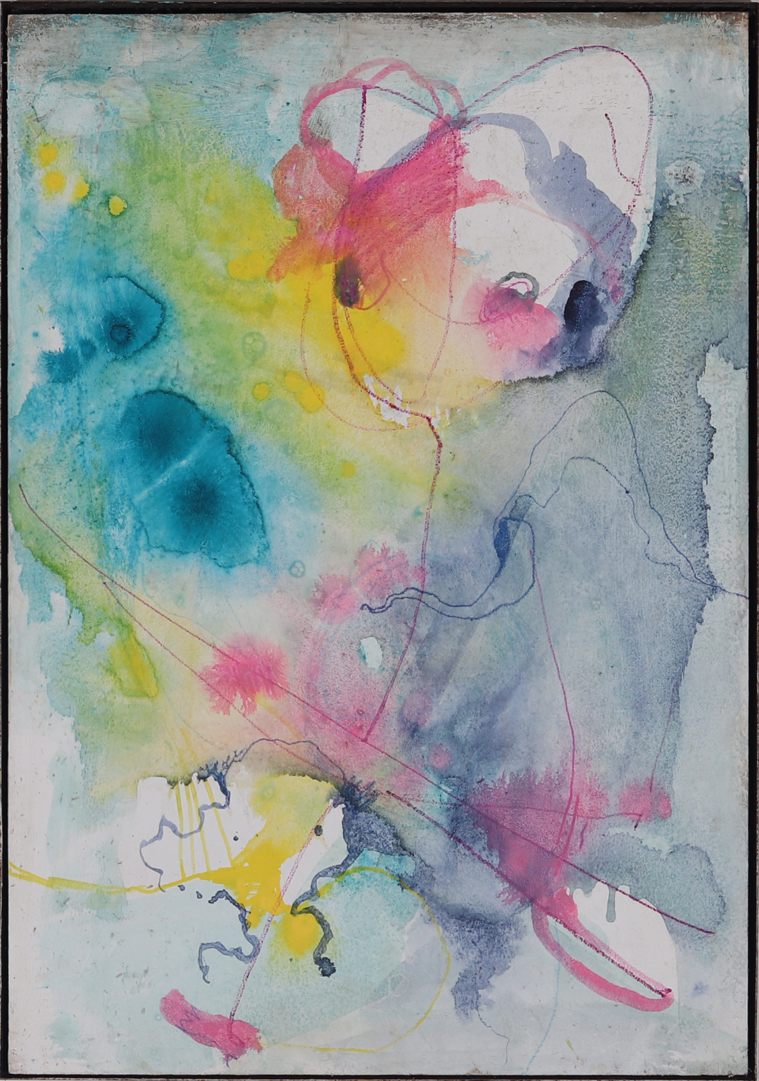 — beschwingt — 2025 mixed media auf stahlplatte mit rahmen, 46,5 x 66,5 x 5 cm