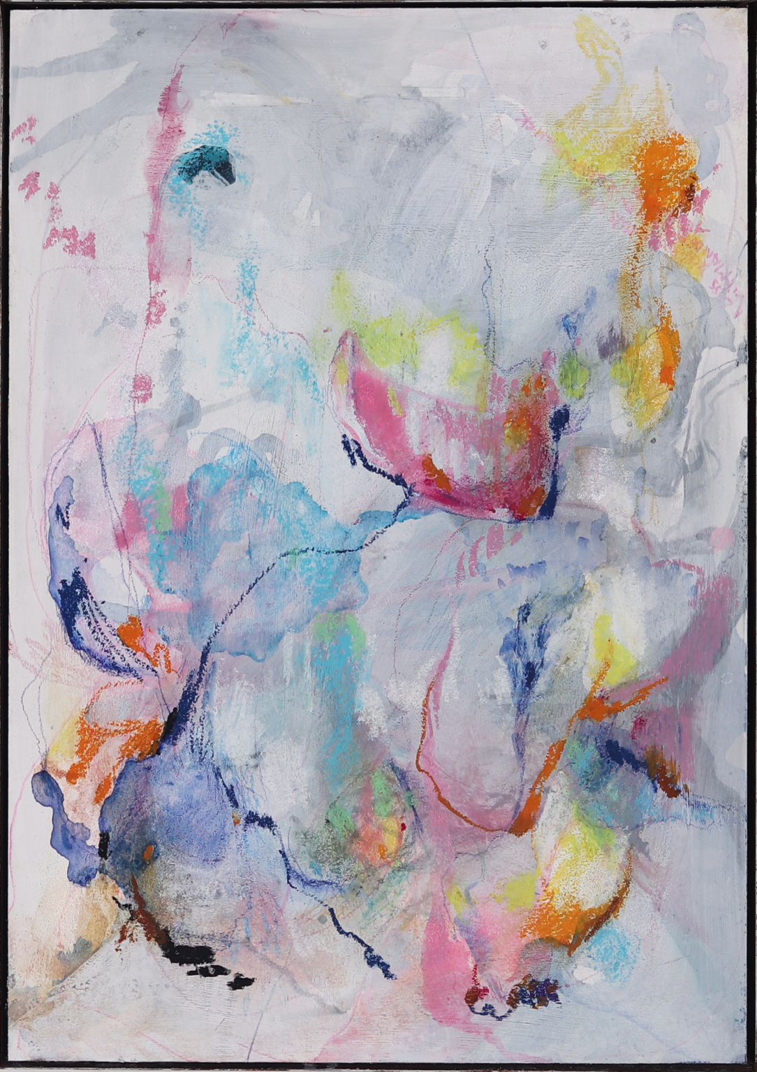 — wachsend — 2025 mixed media auf stahlplatte mit rahmen, 46,5 x 66 x 5 cm